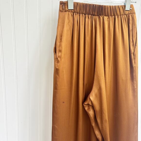 Cuyana Silk Charmeuse Wide Leg Pants Hazelnut Brown Copper Trouser Small - Picture 5 of 7
